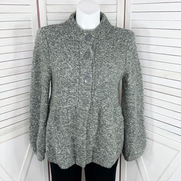 Willi Smith Marled Peplum Wool Blend Cardigan Sweater Grey  XL - Picture 1 of 12